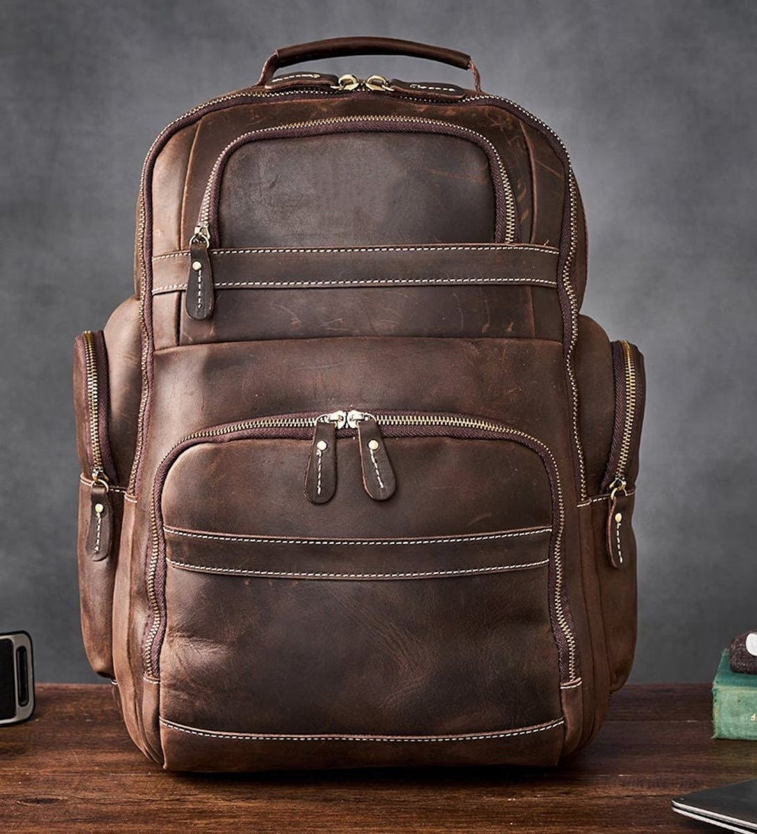 Camping Leather Backpack Large Travel Backpack – Unihandmade