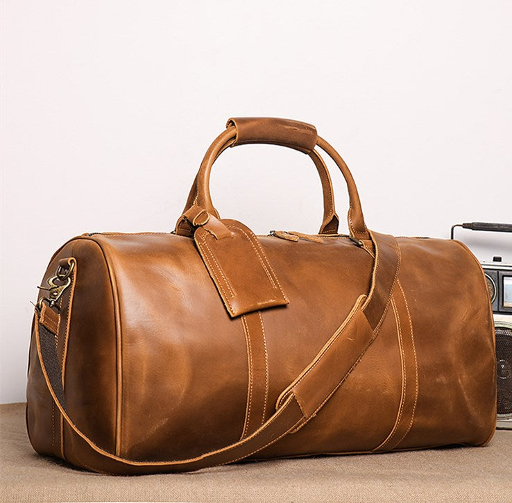 Full Grain Leather Duffle Bag with shoe Compartment Duffle Bag With Trolley Sleeve
