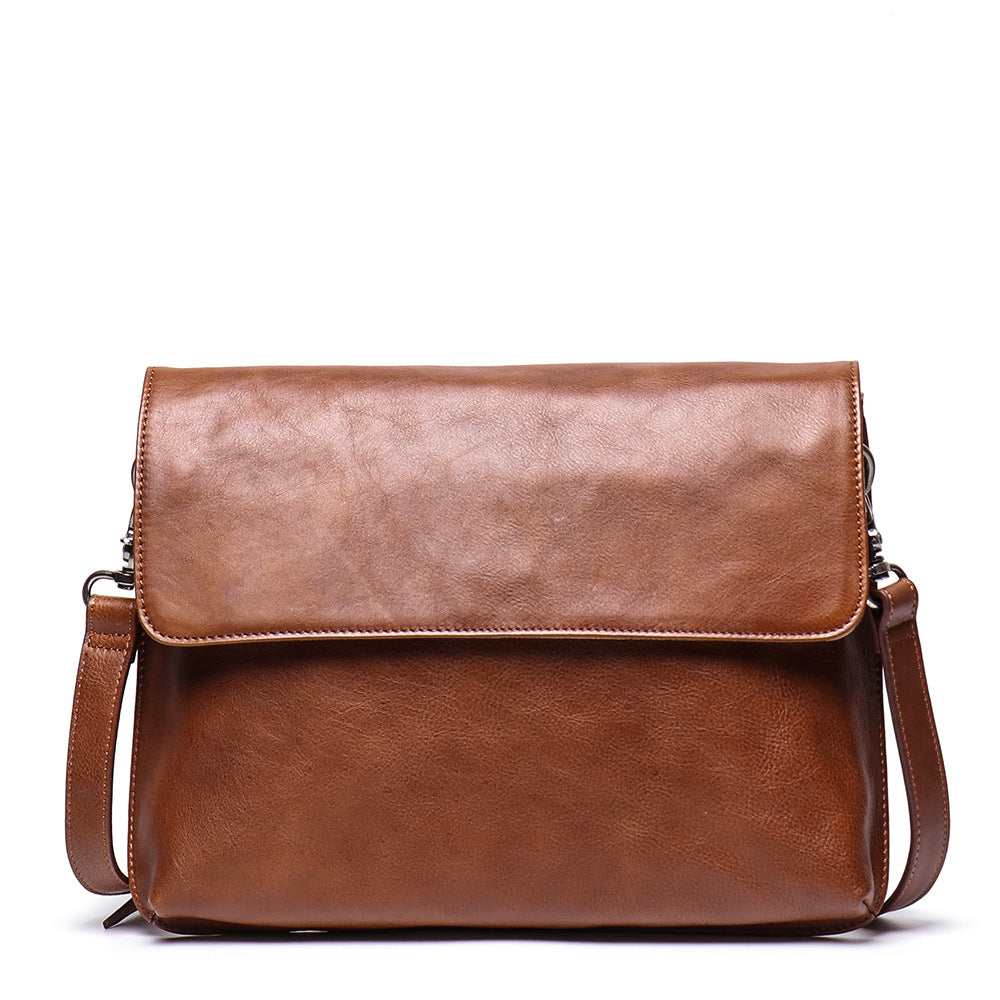 Full Grain Leather Messenger Bag Vintage Leather Shoulder Bag Casual Crossbody Bag