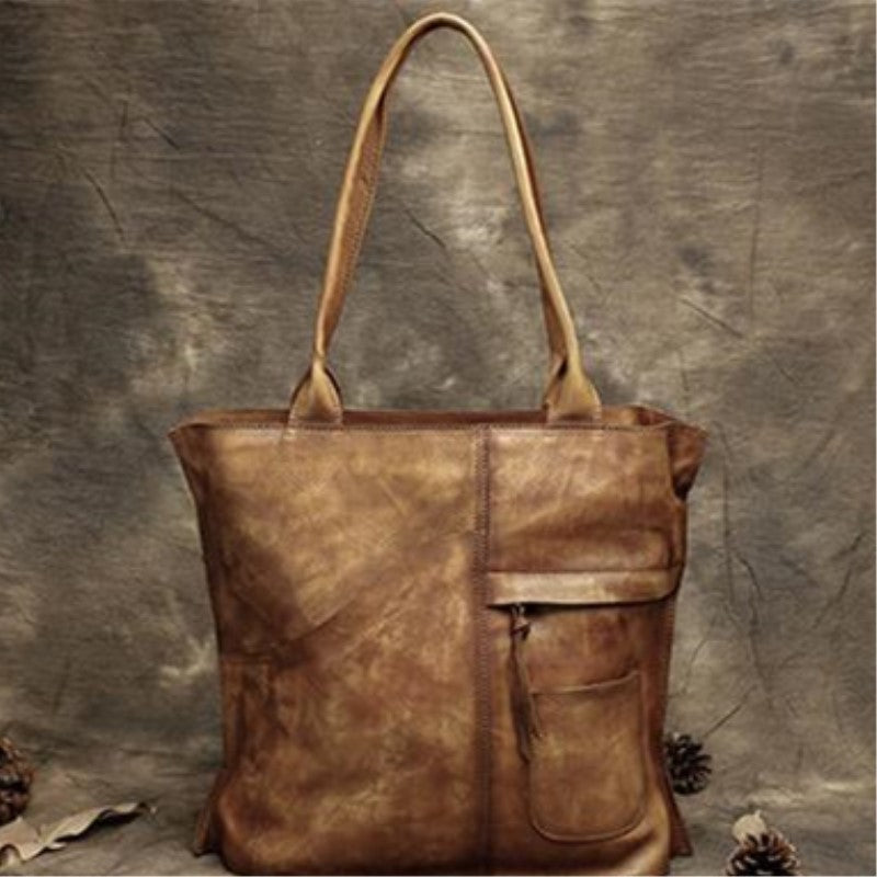 Handmade Full Grain Leather Messenger Bag Tote Bag Shopping Bag DD103 - Unihandmade