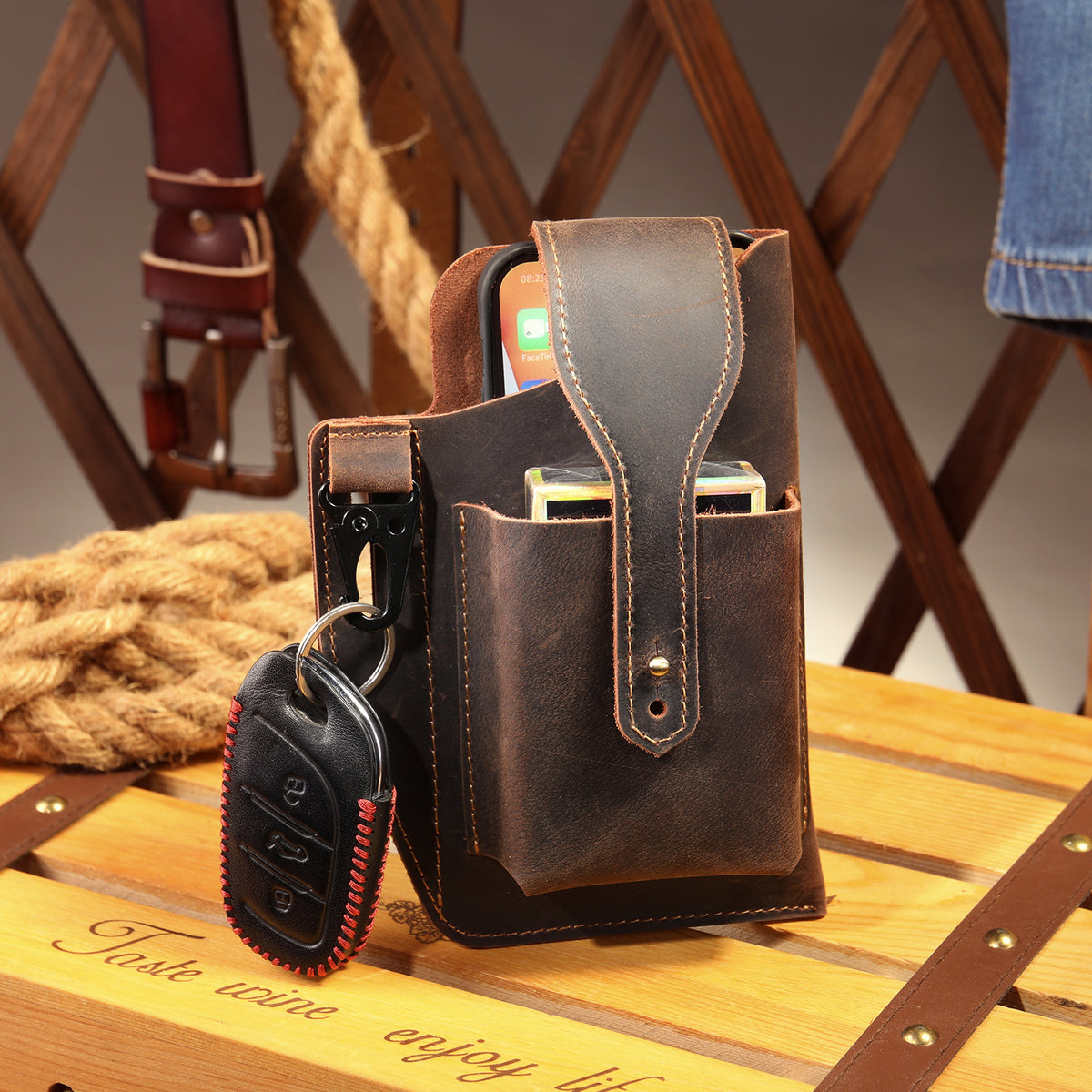 Leather Belt Bag Phone Wallet Purse for Men Loop Case Waist Pack –  Unihandmade
