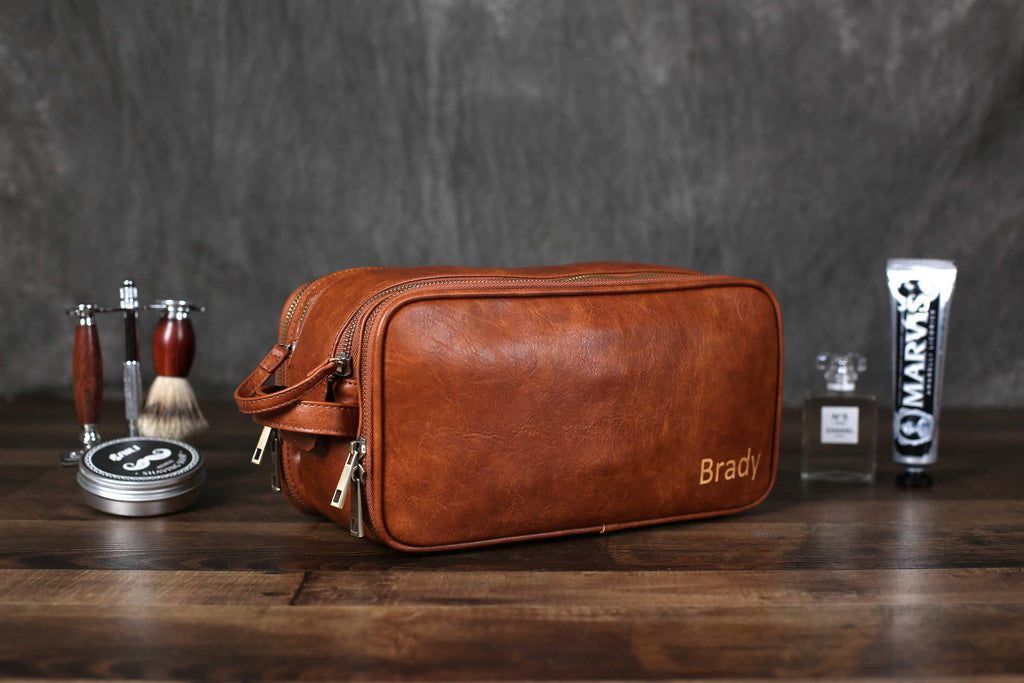 Vegan Leather Toiletry Bag for Men, Travel Shaving Dopp Kit Bag