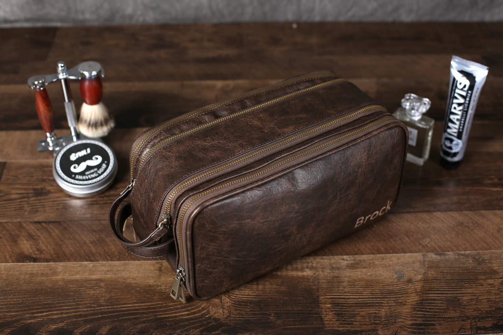 Vegan Leather Toiletry Bag for Men, Travel Shaving Dopp Kit Bag