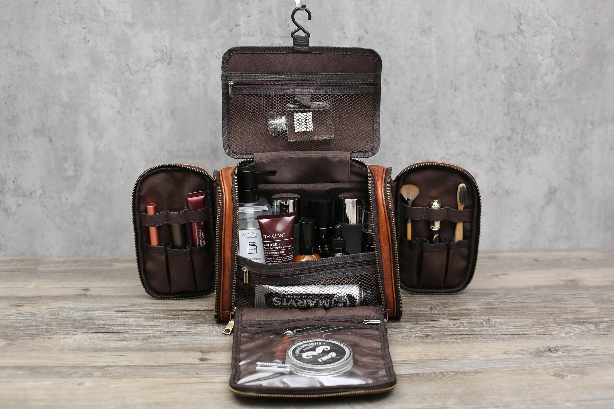 Personalized Leather Hanging Toiletry Bag Leather Dopp Kit Bag Tan Brown / Yes Personalized Leather Hanging Toiletry Bag Leather Dopp Kit Bag Tan Brown / Yes