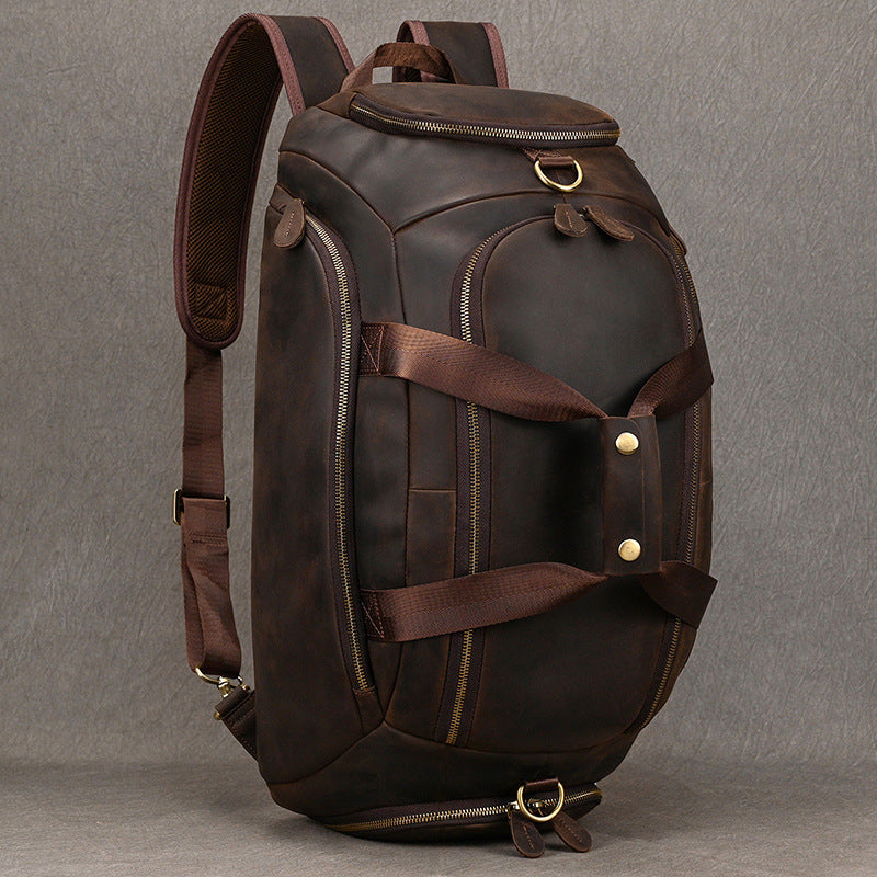 Full Grain Leather Backpack Convertible Duffel Bag with Shoe Pouch No
