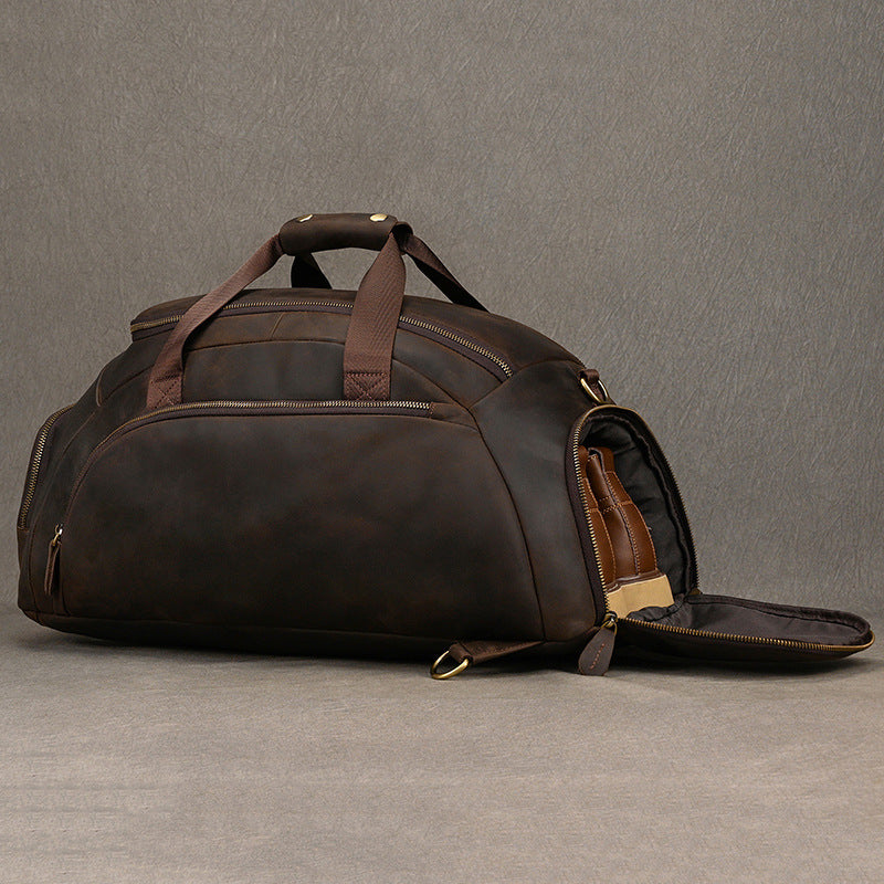 convertible leather duffle backpacks Full Grain Leather Backpack Convertible Duffel Bag with Shoe Pouch No