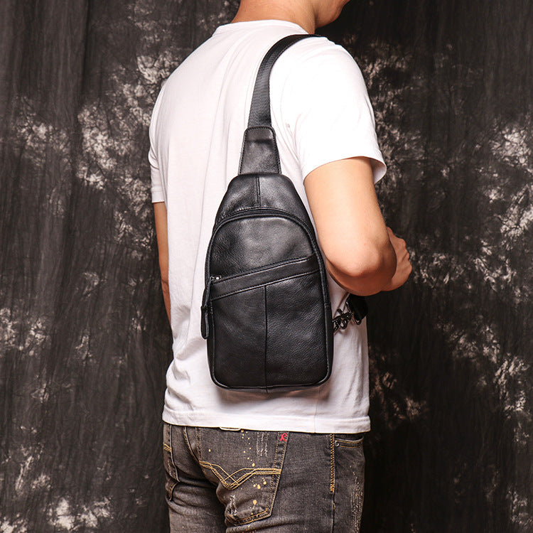 Full Grain Leather Sling Bag Retro Chest Bag Mens Shoulder Crossbody B –  Unihandmade