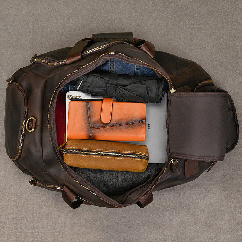 Full Grain Leather Backpack Convertible Duffel Bag with Shoe Pouch No