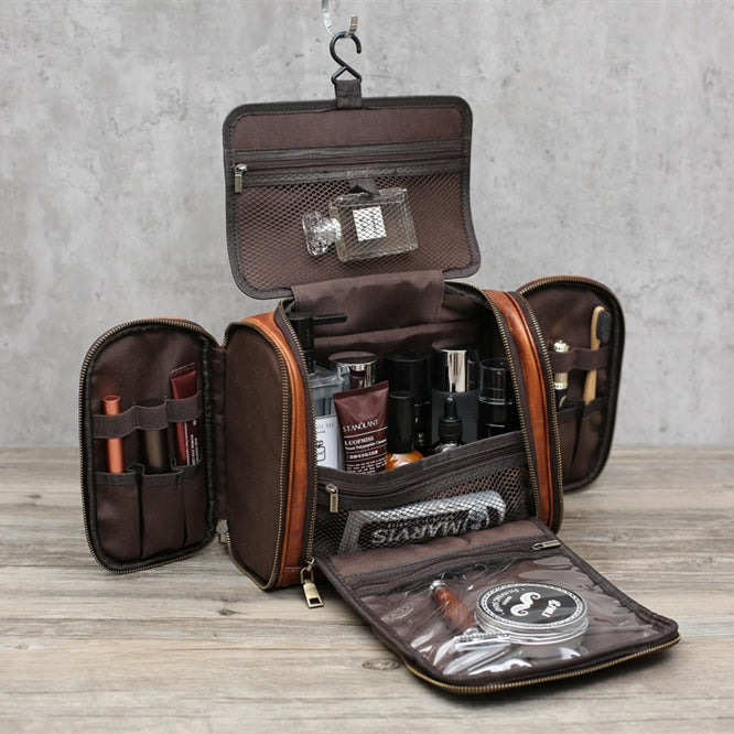 Leather Shaving Bag for Men, Mens PU Leather Toiletry Bag, Leather