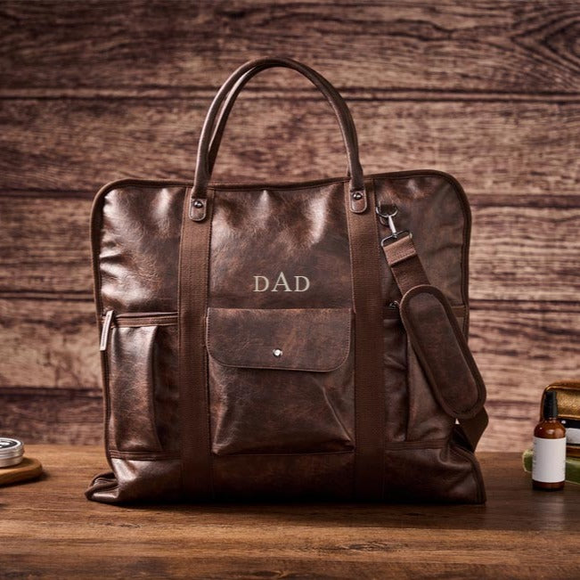 Carry On Suit Garment Bag for Business Travel, Leather Men Suit Cover