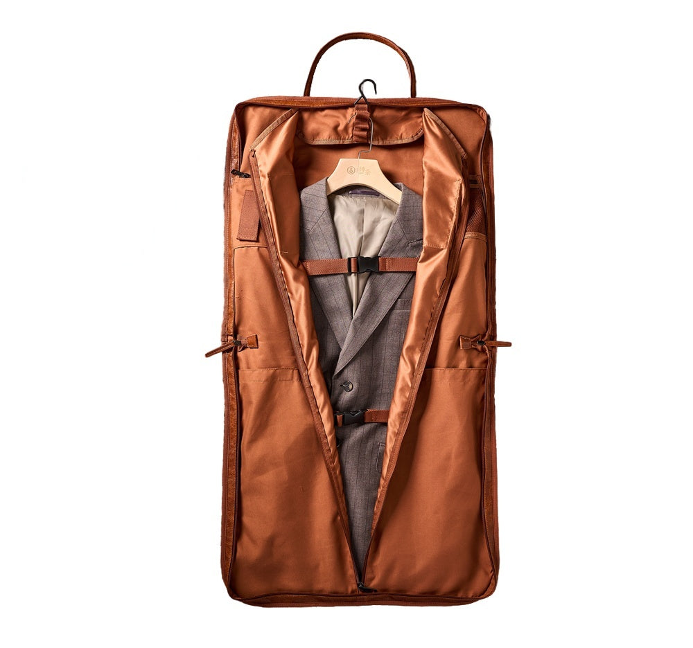backpack for carryong suits travel Carry On Suit Garment Bag for Business Travel, Leather Men Suit Cover Brown / No