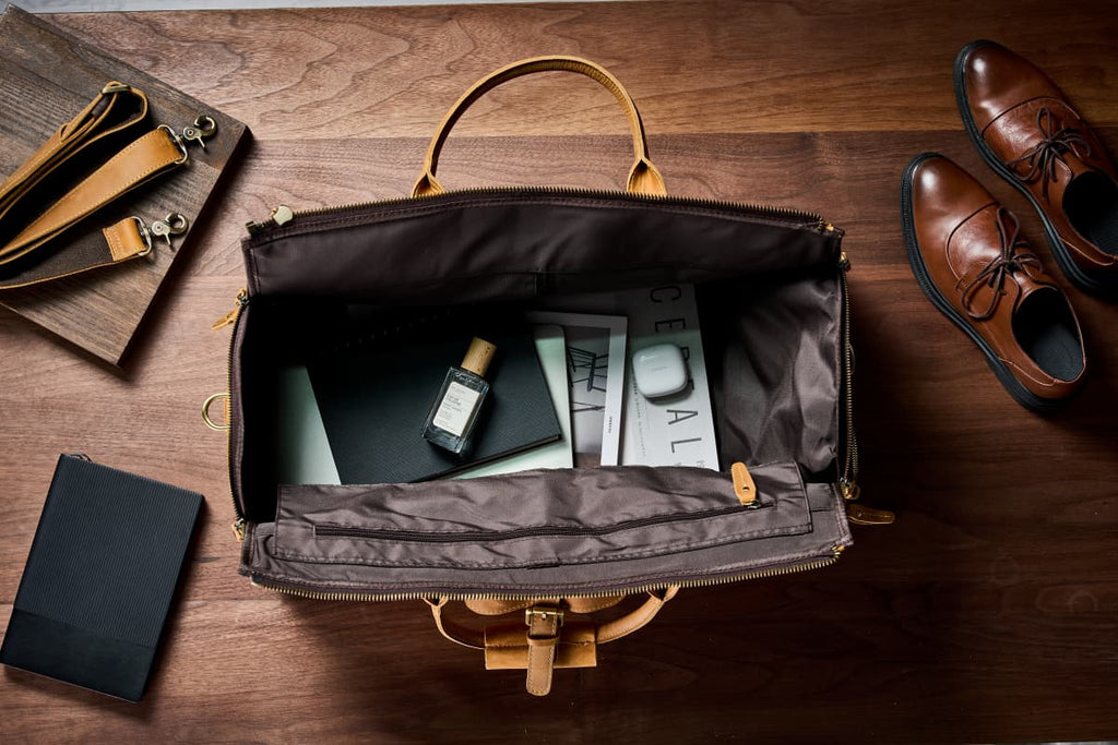Full Grain Leather Garment Duffel Bag Suit Travel Bag with Shoe Compartment