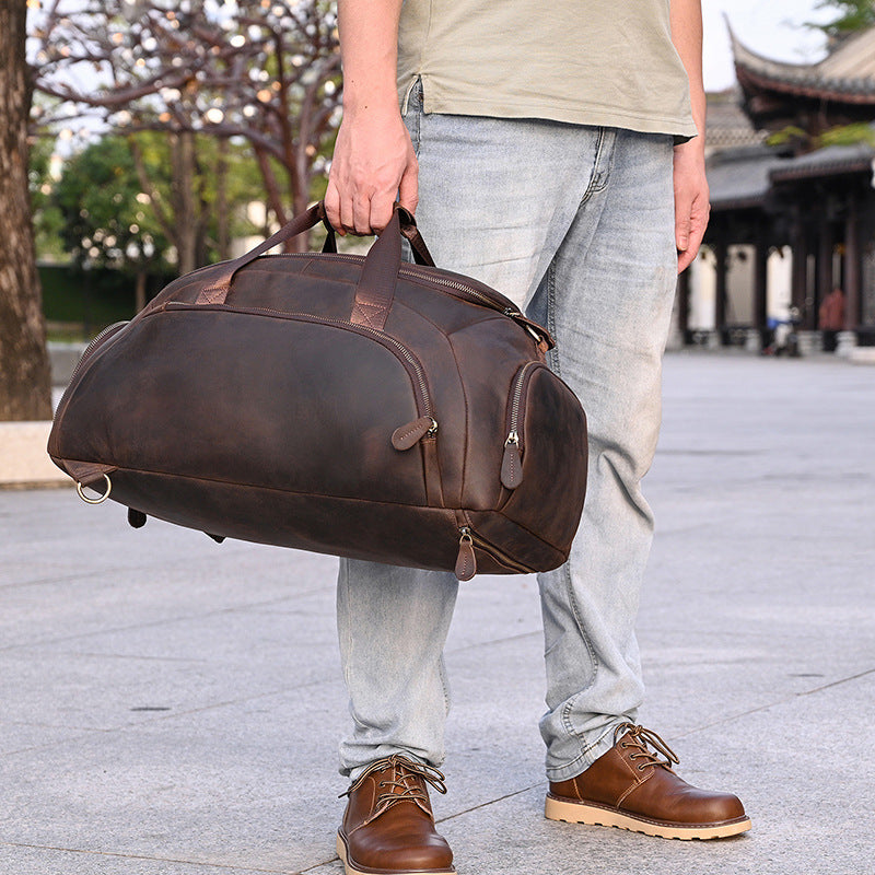 convertable leathe backpack Full Grain Leather Backpack Convertible Duffel Bag with Shoe Pouch No