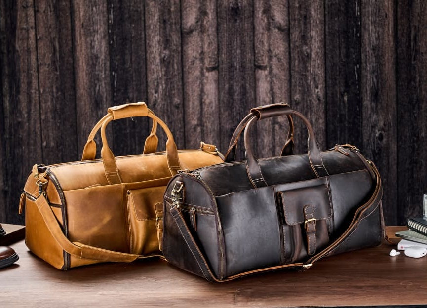 Full Grain Leather Garment Duffel Bag Suit Travel Bag with Shoe Compartment