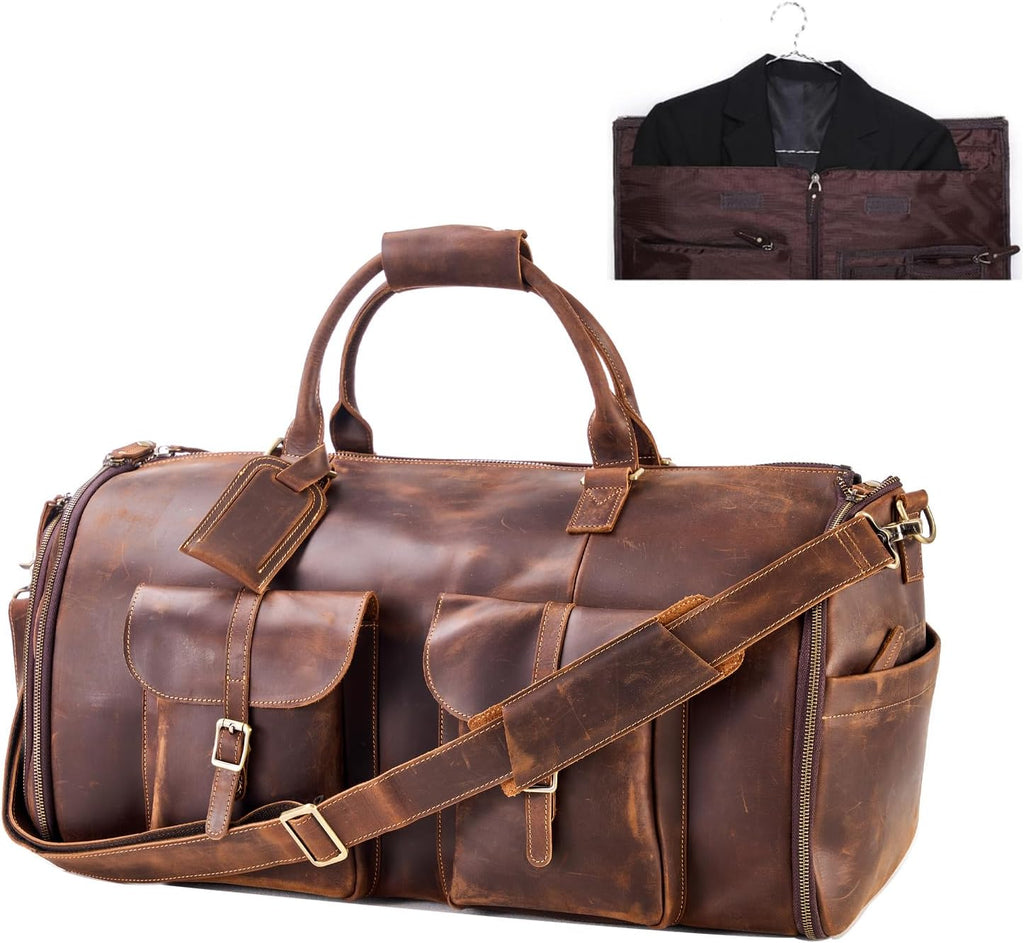 Full Grain Leather Suit Duffle Bag, Duffel Bag with Shoe Compartment