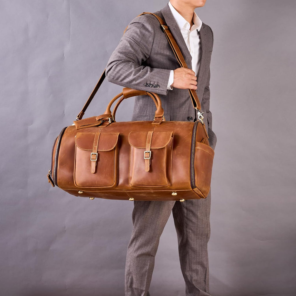Full Grain Leather Suit Duffle Bag, Duffel Bag with Shoe Compartment