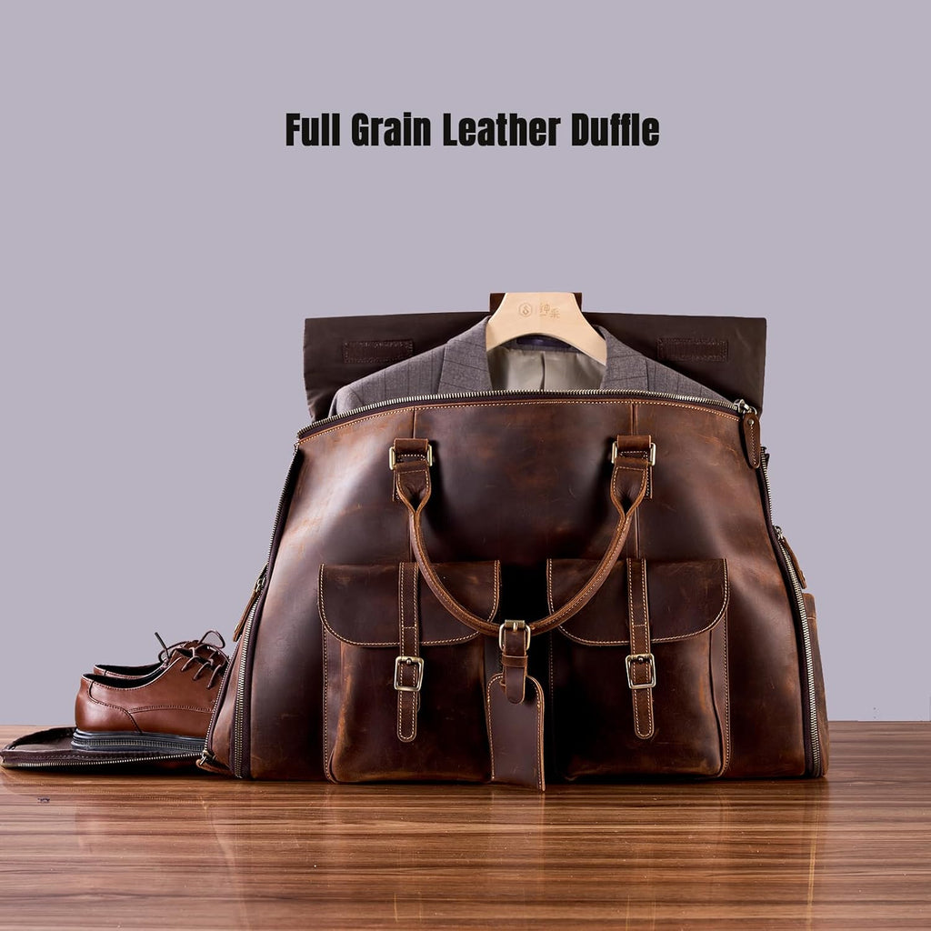 Full Grain Leather Suit Duffle Bag, Duffel Bag with Shoe Compartment