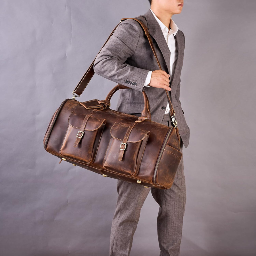 Full Grain Leather Suit Duffle Bag, Duffel Bag with Shoe Compartment