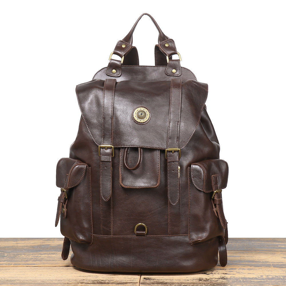 Full Grain Leather Backpack Men Travel Backpack Cool Backpacks Dark coffee / No Full Grain Leather Backpack Men Travel Backpack Cool Backpacks Dark coffee / No