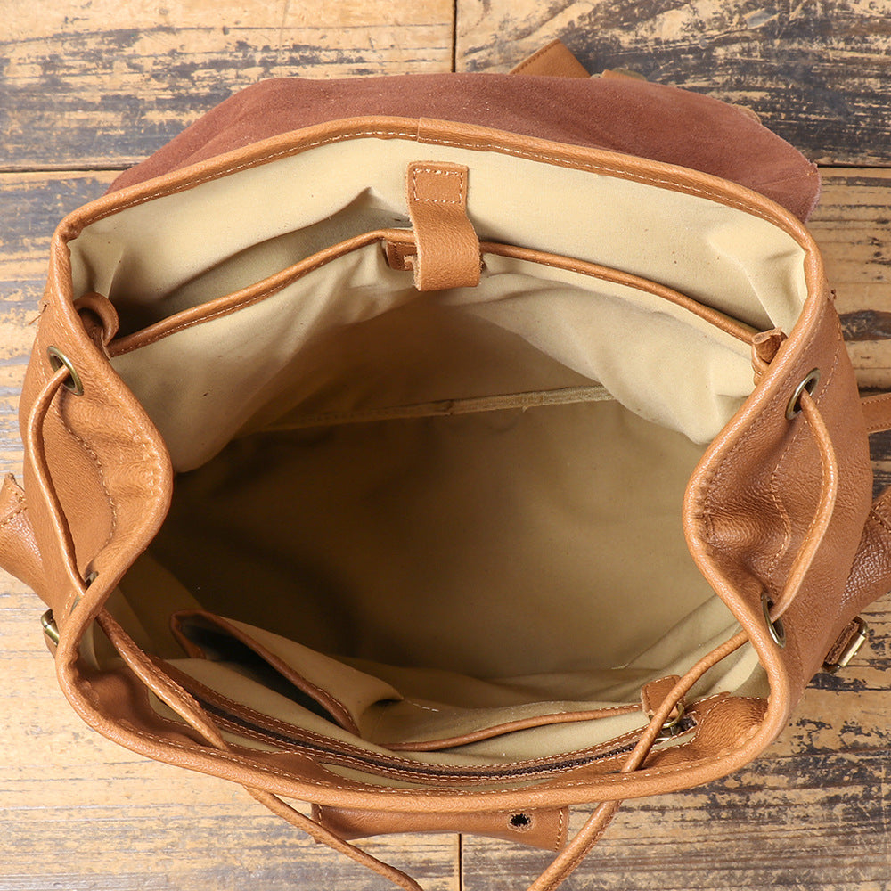 artsy backpacks leather Full Grain Leather Backpack Men Travel Backpack Cool Backpacks Dark coffee / No