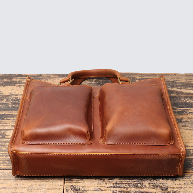 Crazy Horse Leather Briefcase Vintage Business Messenger Bag