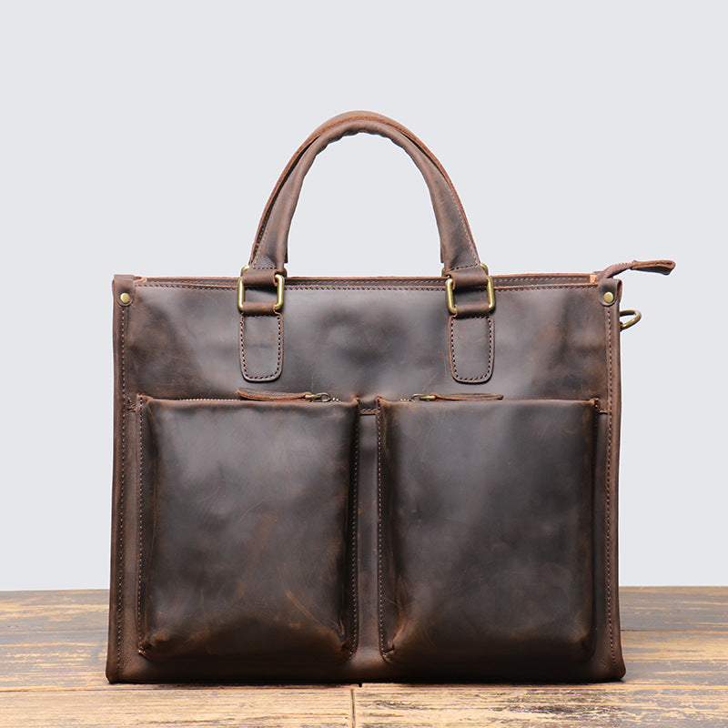 Crazy Horse Leather Briefcase Vintage Business Messenger Bag