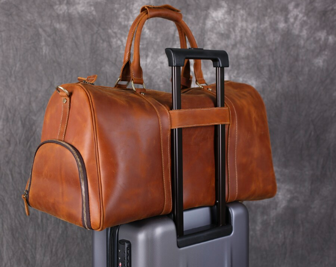 Full Grain Leather Duffle Bag with shoe Compartment Duffle Bag With Tr Unihandmade