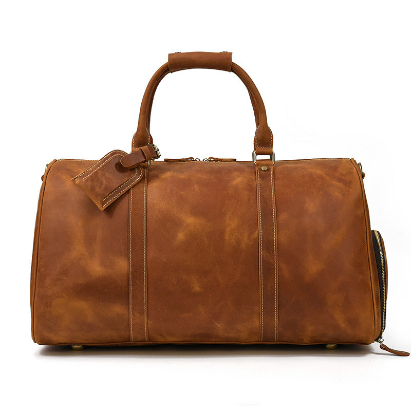 Full Grain Leather Duffle Bag with shoe Compartment Duffle Bag With Trolley Sleeve