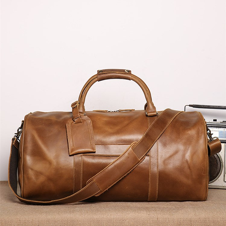 Full Grain Leather Duffle Bag with shoe Compartment Duffle Bag With Trolley Sleeve