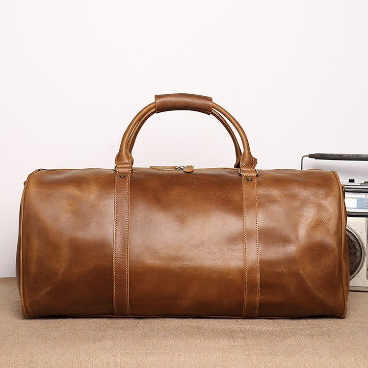 Full Grain Leather Duffle Bag with shoe Compartment Duffle Bag With Trolley Sleeve