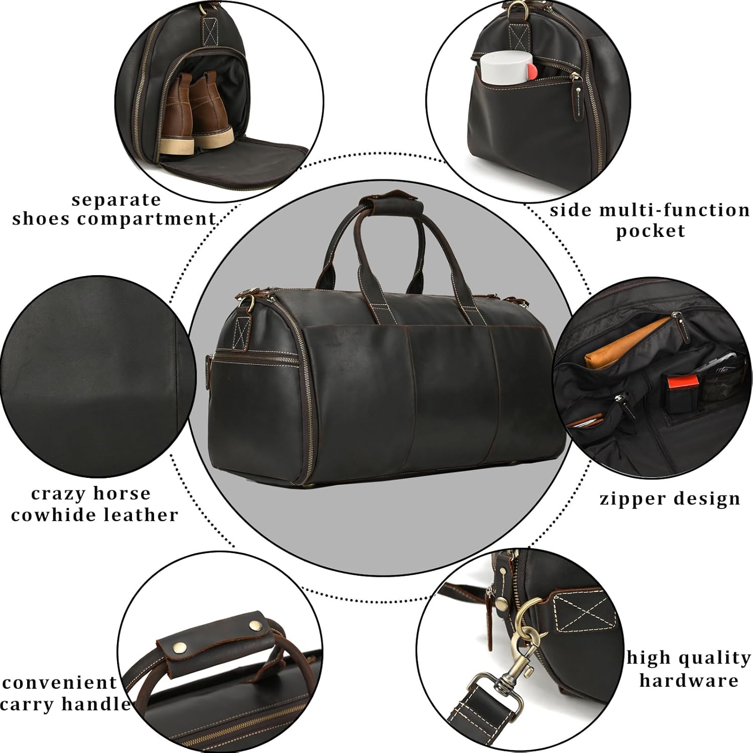 Carry-on Garment Bag Duffel Bag Suit Travel Bag Weekend Bag Flight Bag with Shoe Pouch No / Vintage Brown