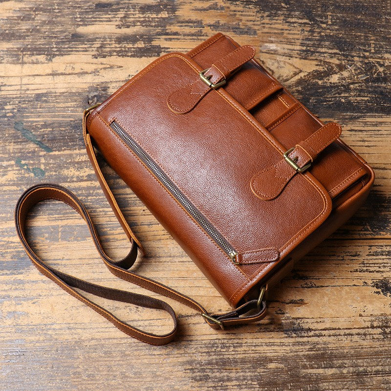 Full Grain Leather Messenger Bag Crossbody Shoulder Bag