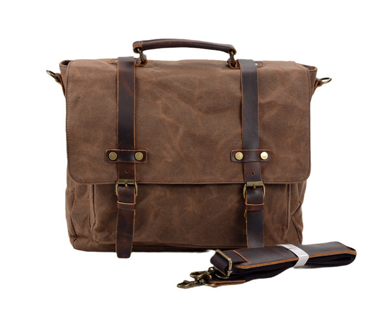 canvas leather messenger backpack Waterproof Waxed Canvas Messenger Bag, 15.6 Inch Laptop Bag Coffee