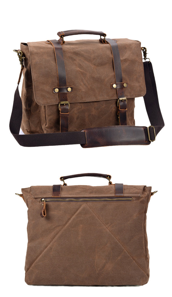 Waterproof Waxed Canvas Messenger Bag, 15.6 Inch Laptop Bag