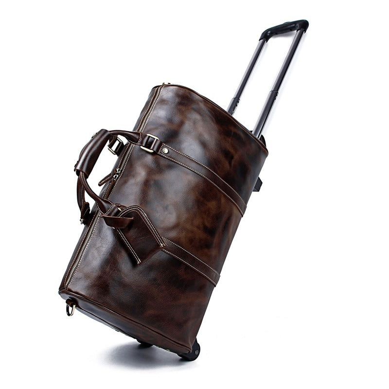 Handmade Large Vintage Full Grain Leather Trolley Bag Travel Luggage Bag