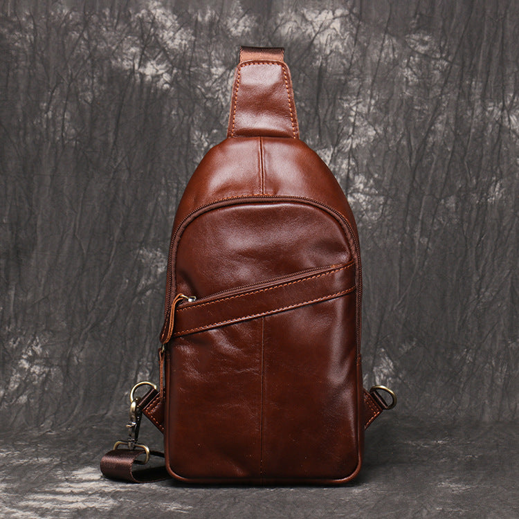 Full Grain Leather Sling Bag Vintage Leather Chest Bag Retro Messenger Bag