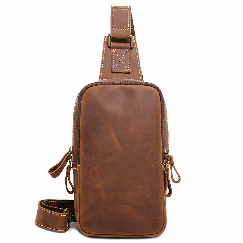 Crazy Horse Leather Sling Bag Vintage Leather Chest Bag Mens Crossbody Bag Crazy Horse Leather Sling Bag Vintage Leather Chest Bag Mens Crossbody Bag