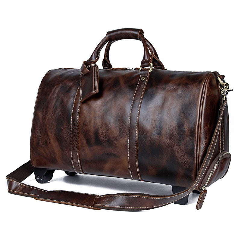 Handmade Large Vintage Full Grain Leather Trolley Bag Travel Luggage Bag