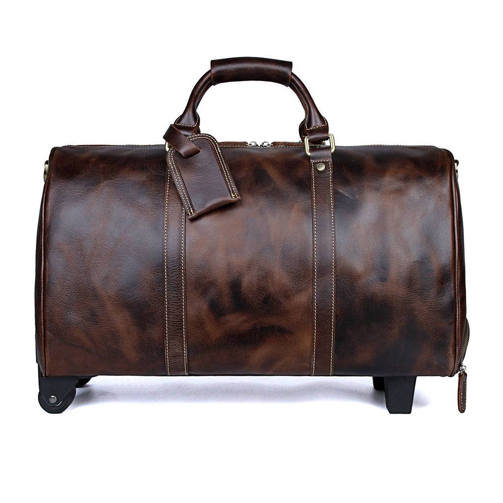Handmade Large Vintage Full Grain Leather Trolley Bag Travel Luggage B ...
