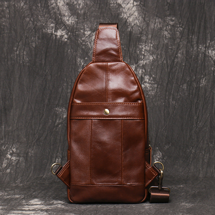 Full Grain Leather Chest Bag Retro Leather Crossbody Bag Handmade Mens  Leather Sling Bag