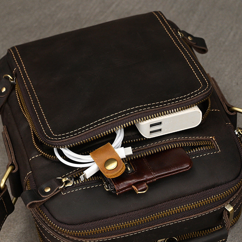 Full Grain Leather Messenger Bag Vintage Leather Shoulder Bag Retro Crossbody Bag