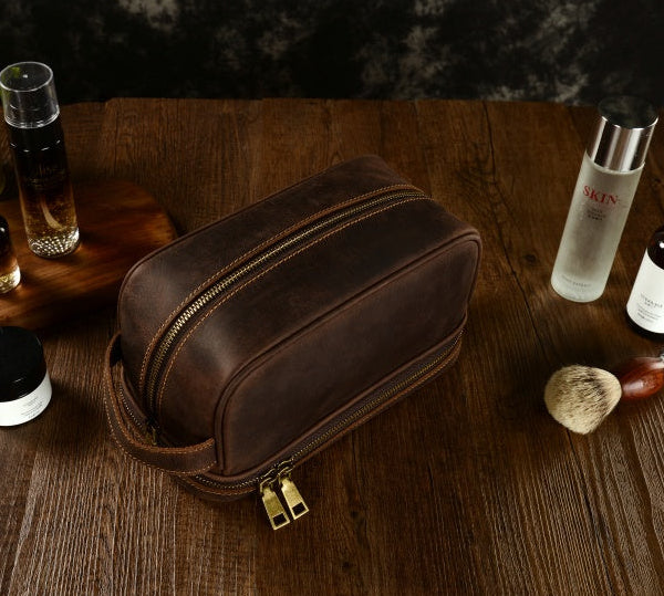 Personalized Leather Toiletry Bag Leather Dopp Kit Bag