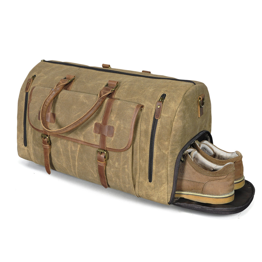 Canvas Duffel Bag with Shoes Compartment Canvas Weekend Overnight Bag