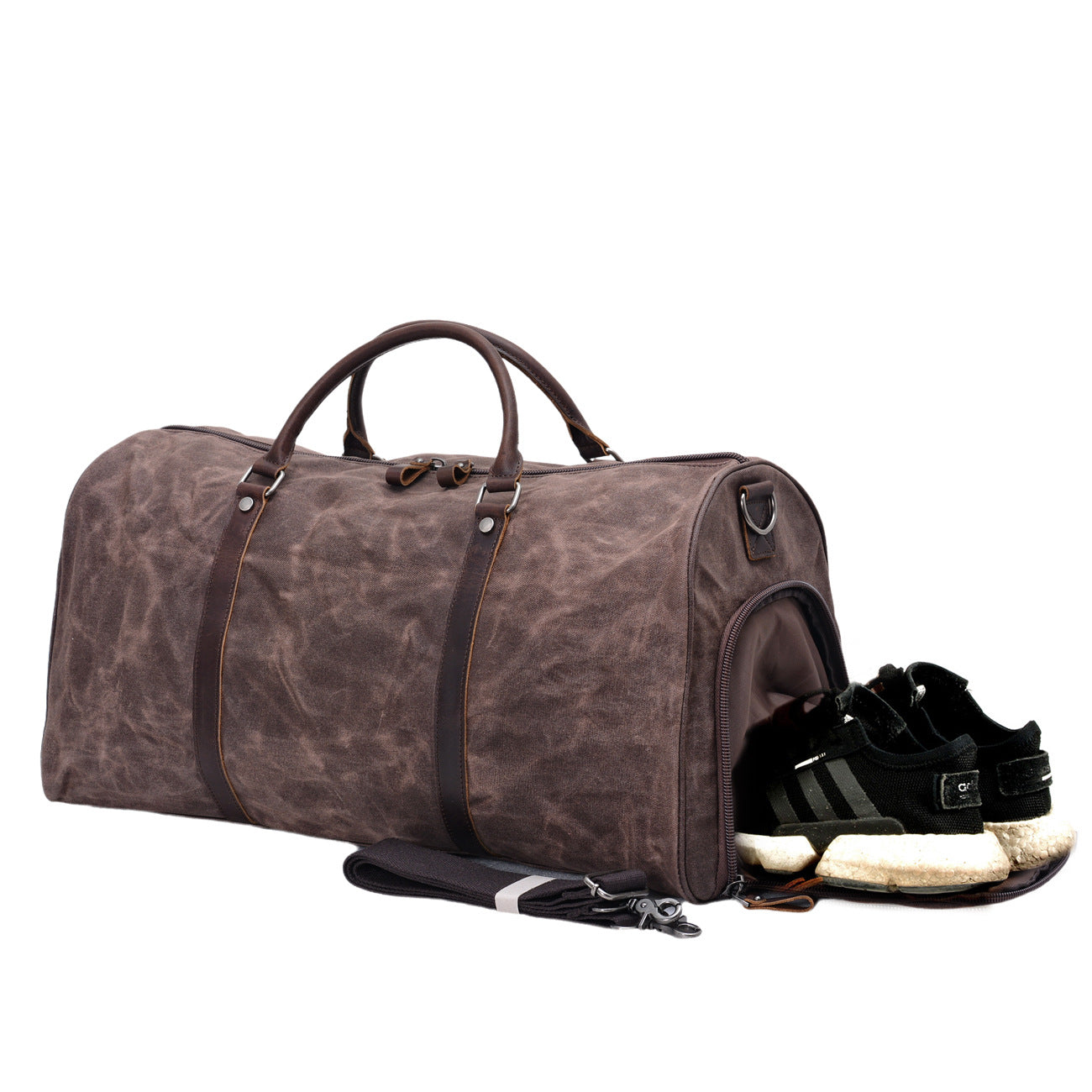 canvas weekend travel duffel bag Water Proof Canvas Duffel Bag with Shoes Compartment Canvas Weekend Gym Bag Coffee