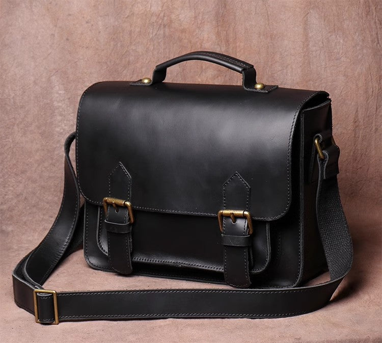 Leather Briefcase Men Black Leather Messenger Bag Men's 