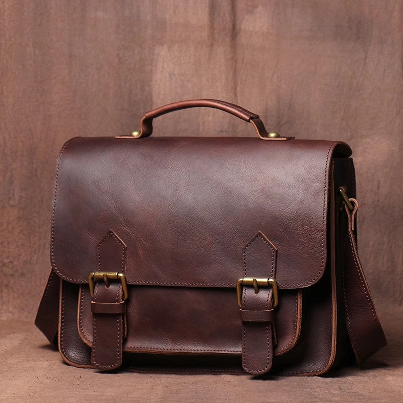 Handcrafted Briefcase Crazy Horse Leather Messenger Bag for Men Business Crossbody Bag