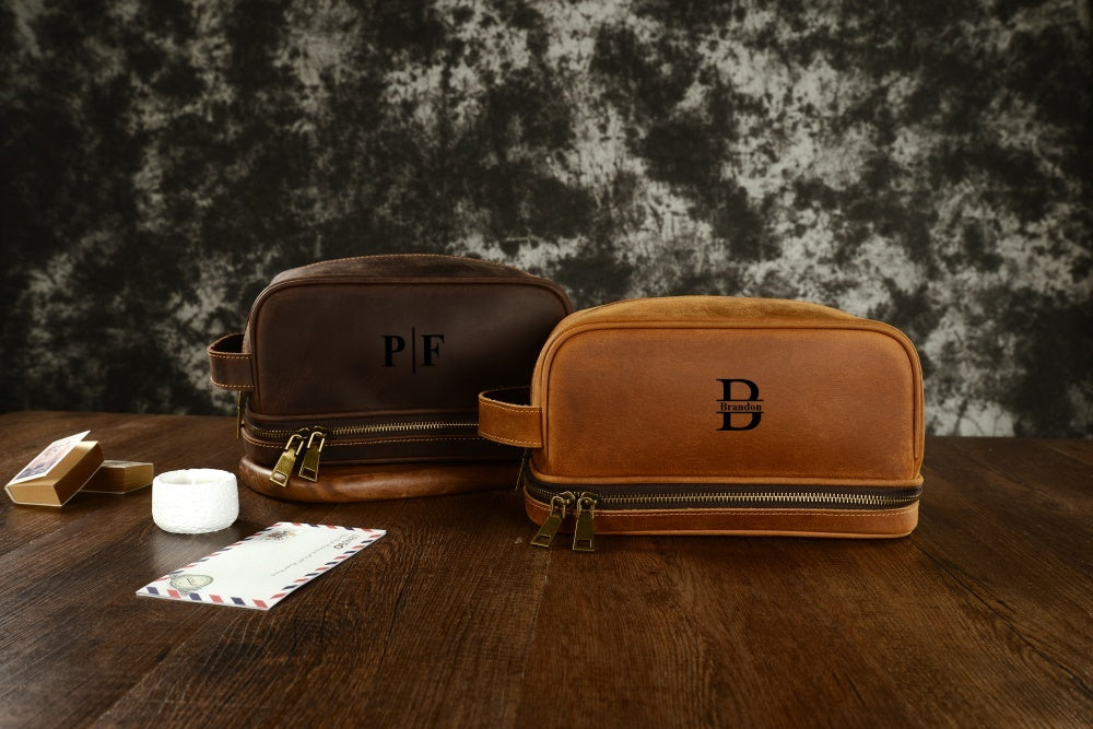 Personalized Leather Toiletry Bag Leather Dopp Kit Bag