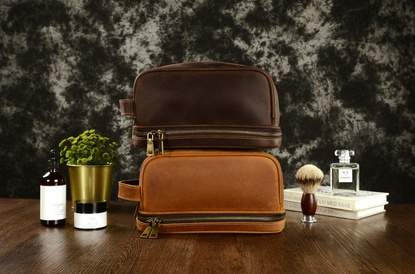 Personalized Leather Toiletry Bag Leather Dopp Kit Bag