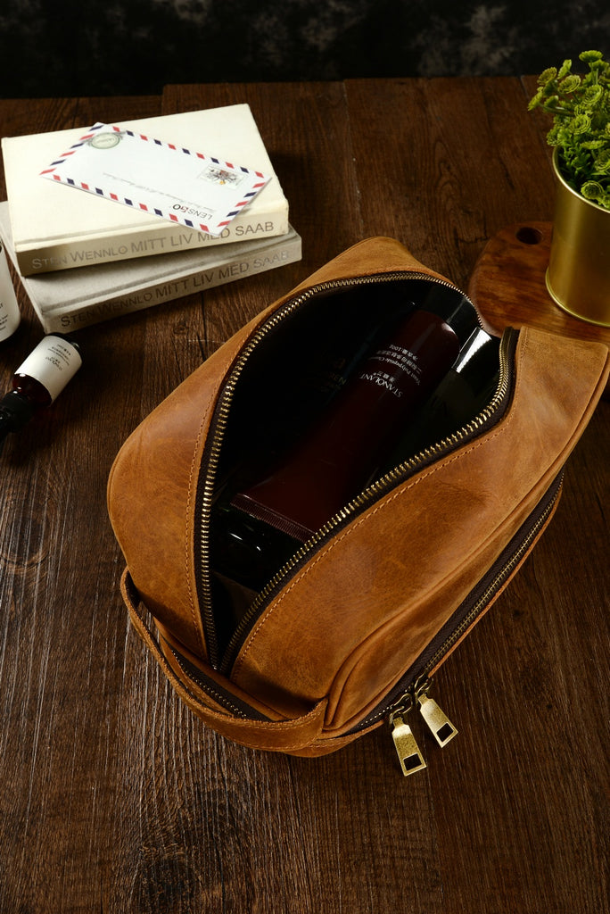Personalized Leather Toiletry Bag Leather Dopp Kit Bag
