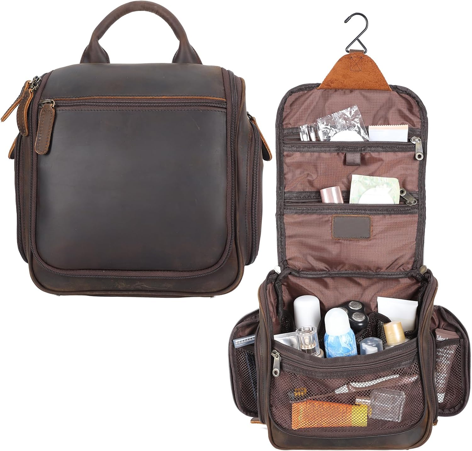 Hanging Leather Toiletry Bag Large Leather Cosmetic Bag Yes / Brown Hanging Leather Toiletry Bag Large Leather Cosmetic Bag Yes / Brown